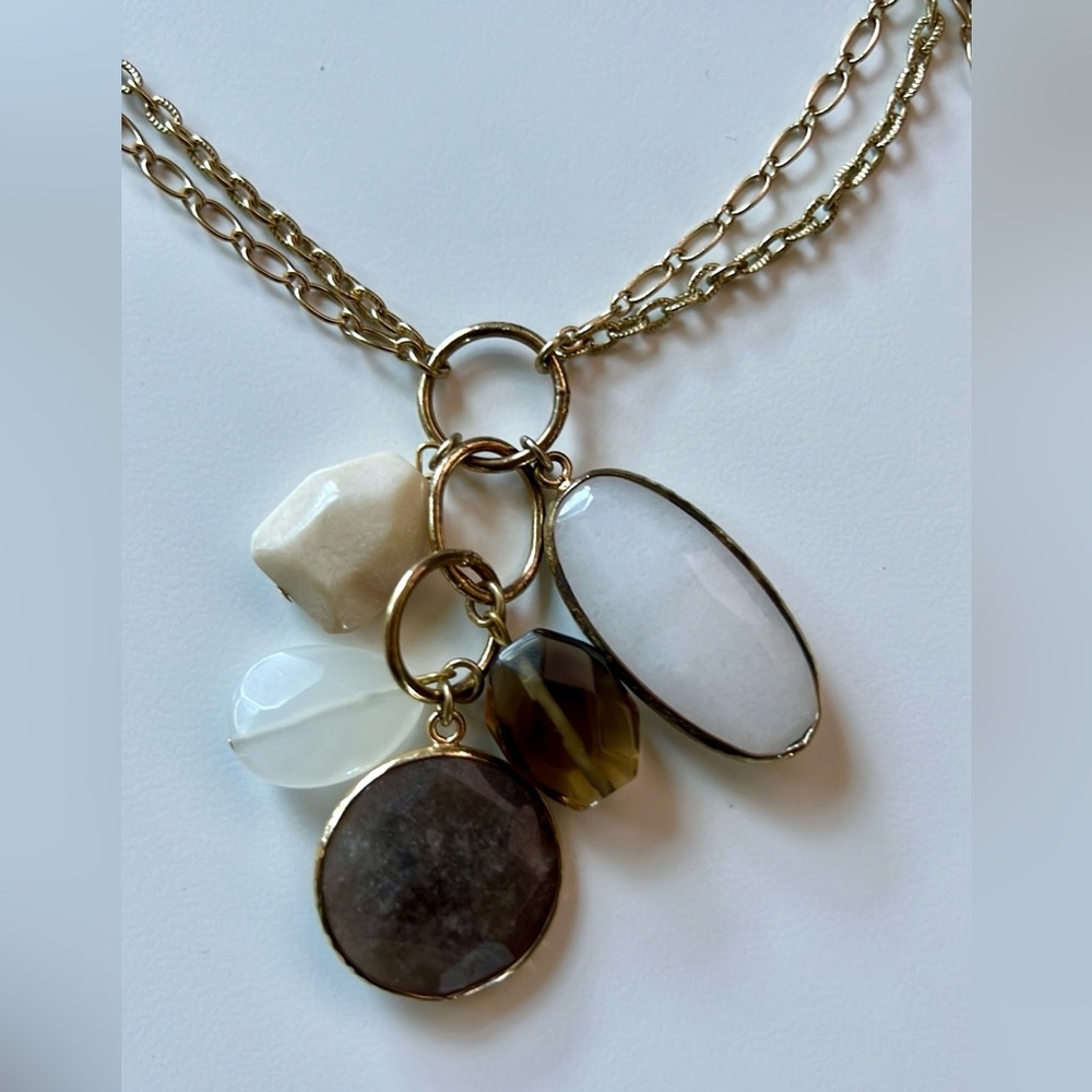 Multicolor Stone Long Pendant Necklace Gold Tone Chain by LOFT